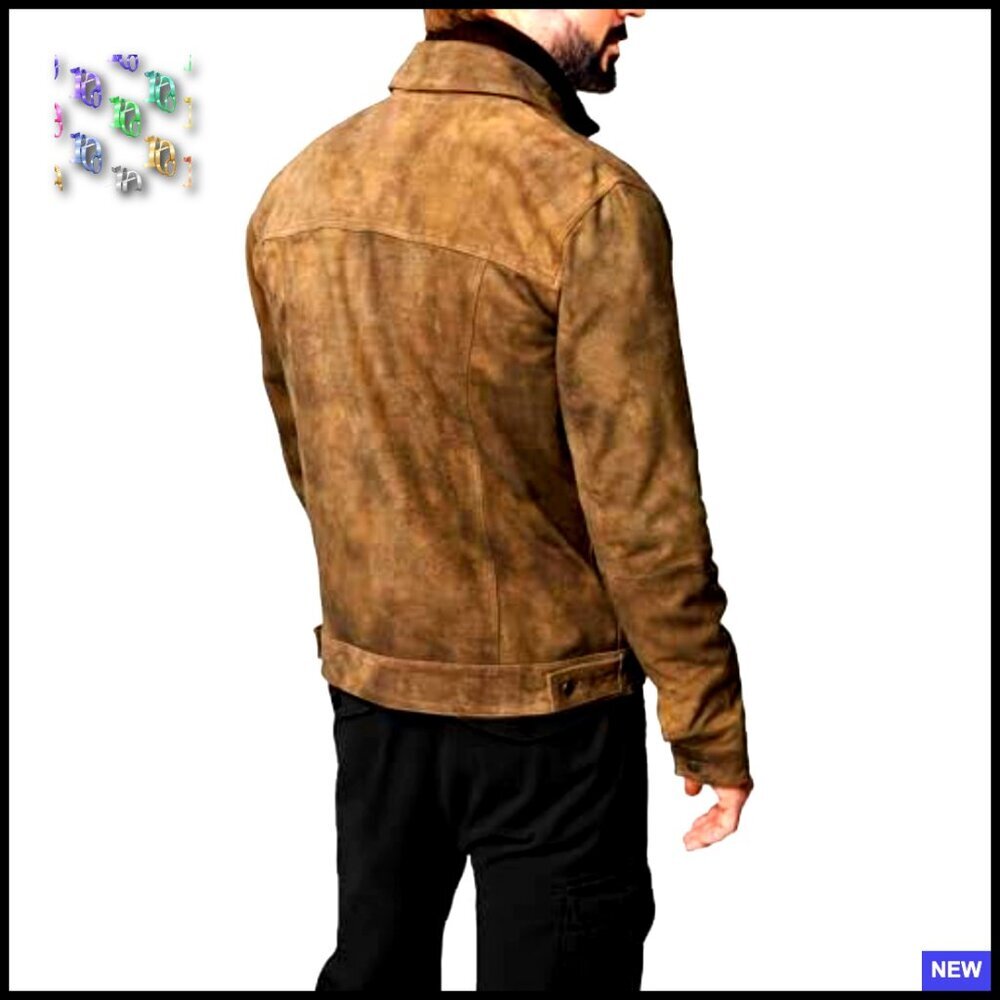 Premium Suede Leather Bomber Jacket Men's Classic Western Style Coat - Picture 4 of 4